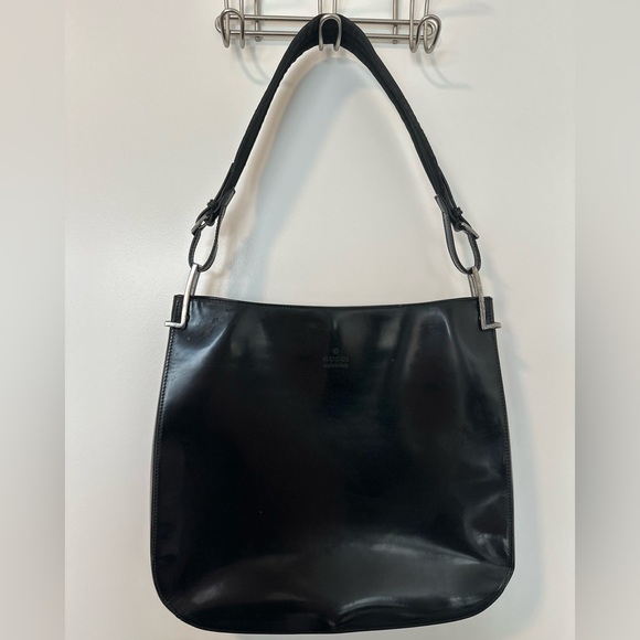 Gucci Vintage Black Patent Leather Shoulder / Hobo Bag – Silver Hardware - Italy - Picture 3 of 16